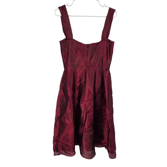 VINTAGE KAY UNGER NEW YORK SZ 6 SILK MAROON LEAF PRINT KNEE LENGTH DRESS - Picture 2 of 5